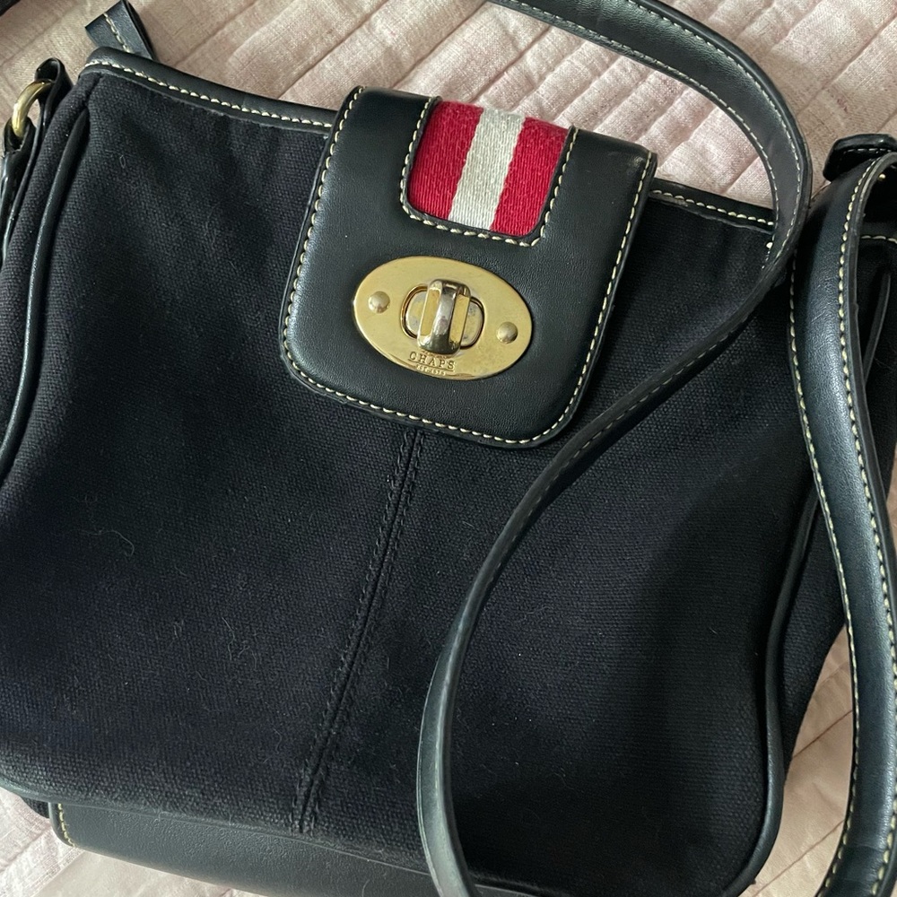 Vintage Chaps Black Crossbody Bag with Red and White Accents